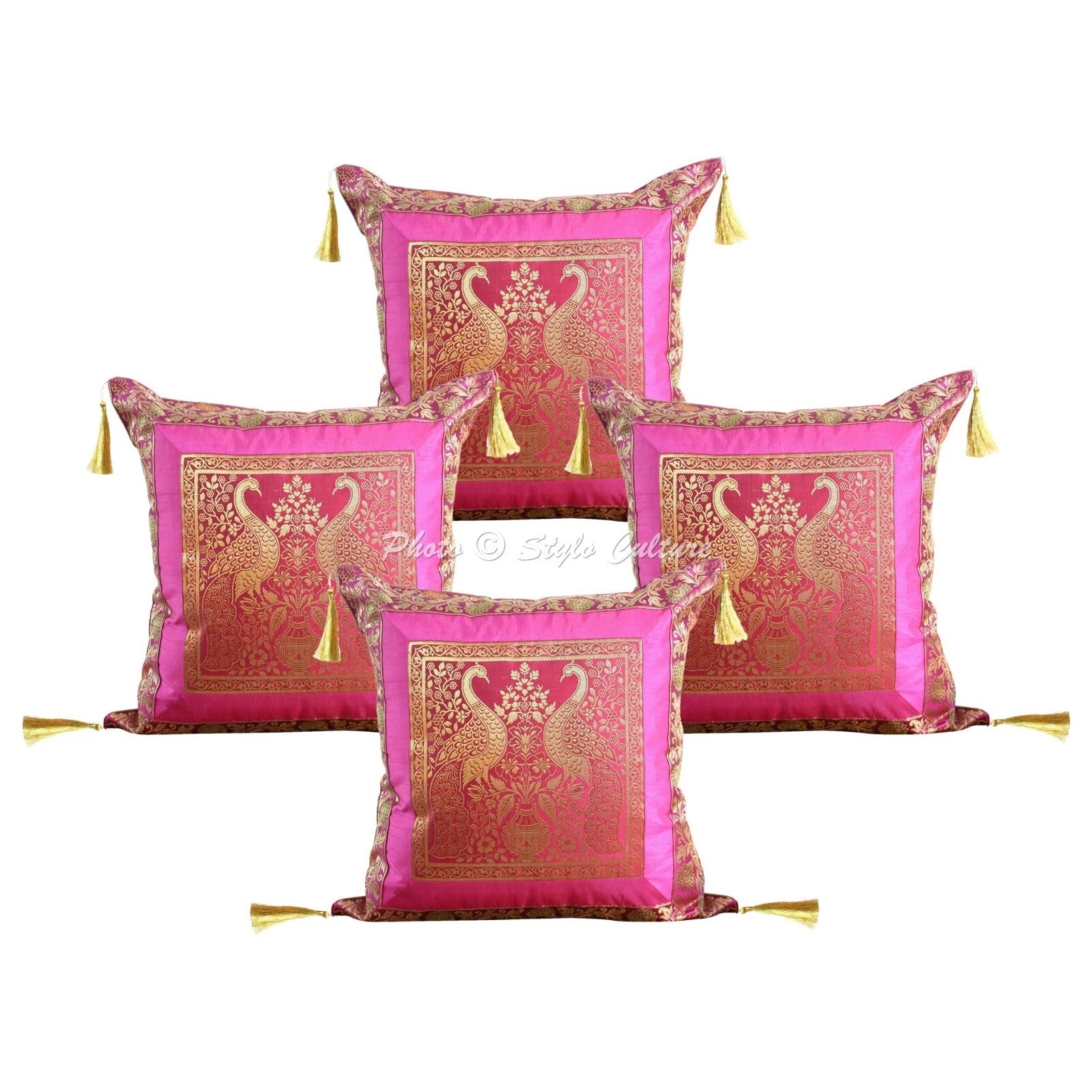 Pillow Cover Peacock Brocade Jacquard Decor Car Sofa Cushion Case 18 x 18 in