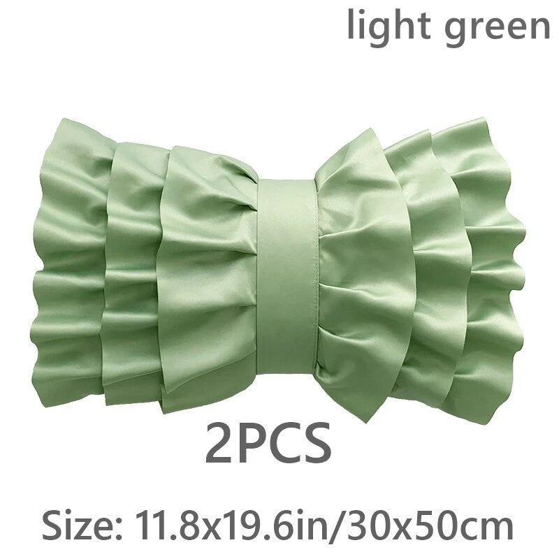 2X Satin Bowknot Ruffle Pillowcase Throw Cushion Pillow Case Cover Sofa Bed