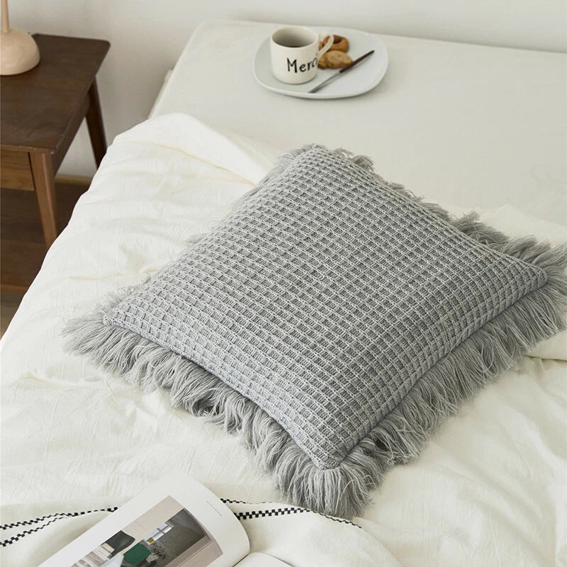 Square Knitted Tassel Pillowcase Sofa Bed Waist Throw Back Cushion Covers Chair