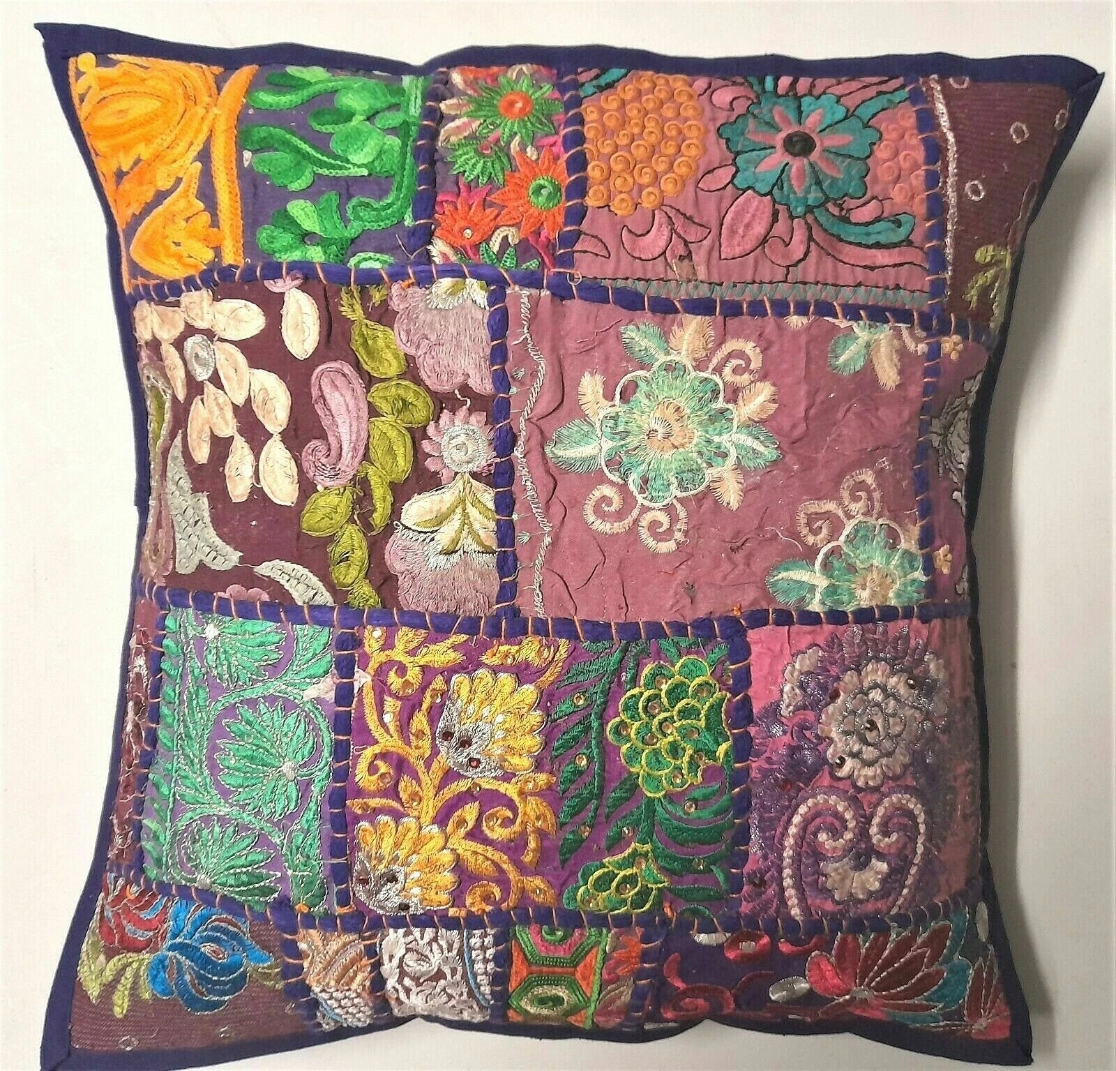 Indian 20"Square Purple Pillows Home Decor Sofa Patchwork Floor Cushion Cover