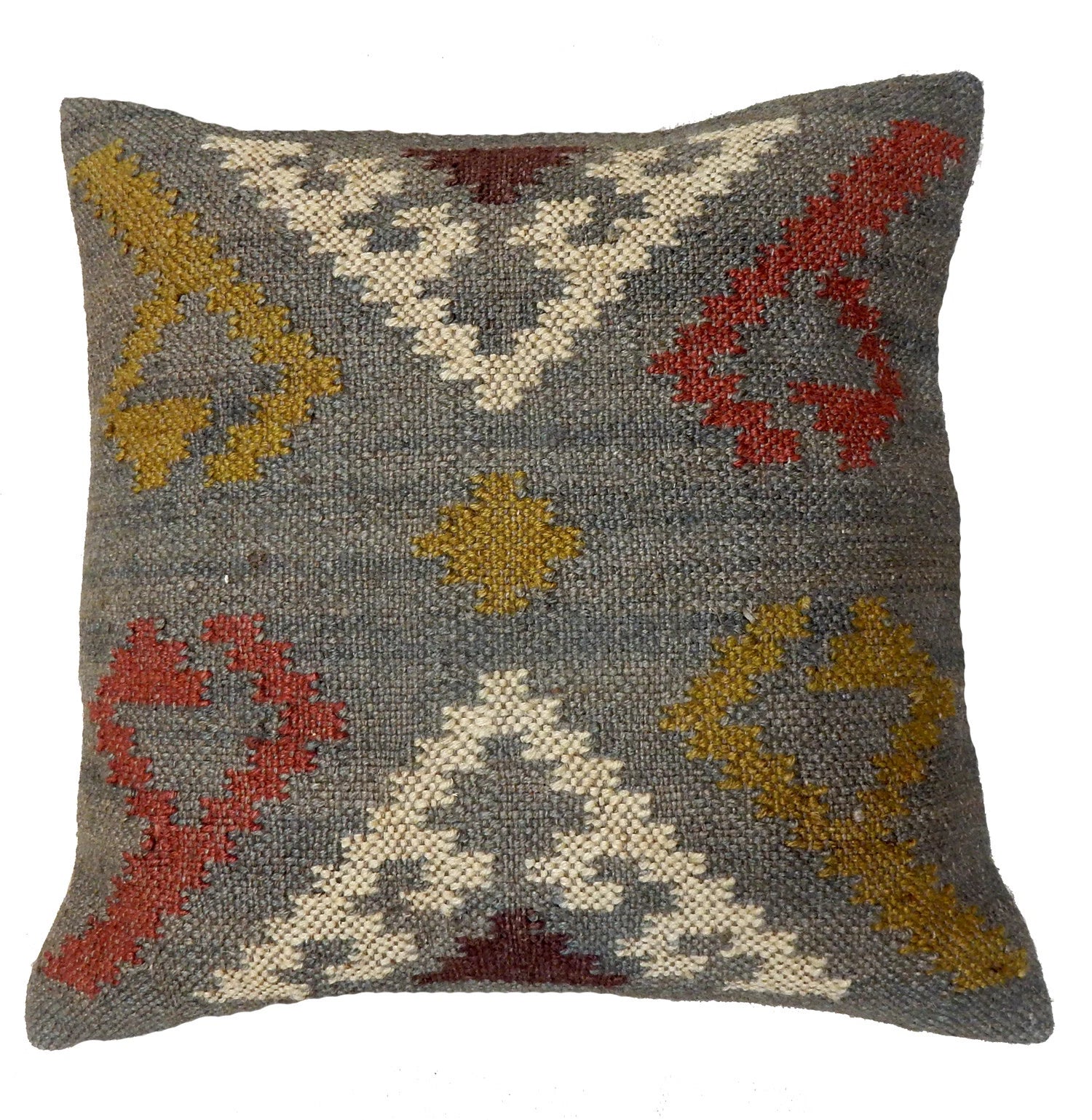 Handwoven Woll Jute Cushion Cover 18x18 Vinatge Sofa Pillow Case Kilim Chair Pad