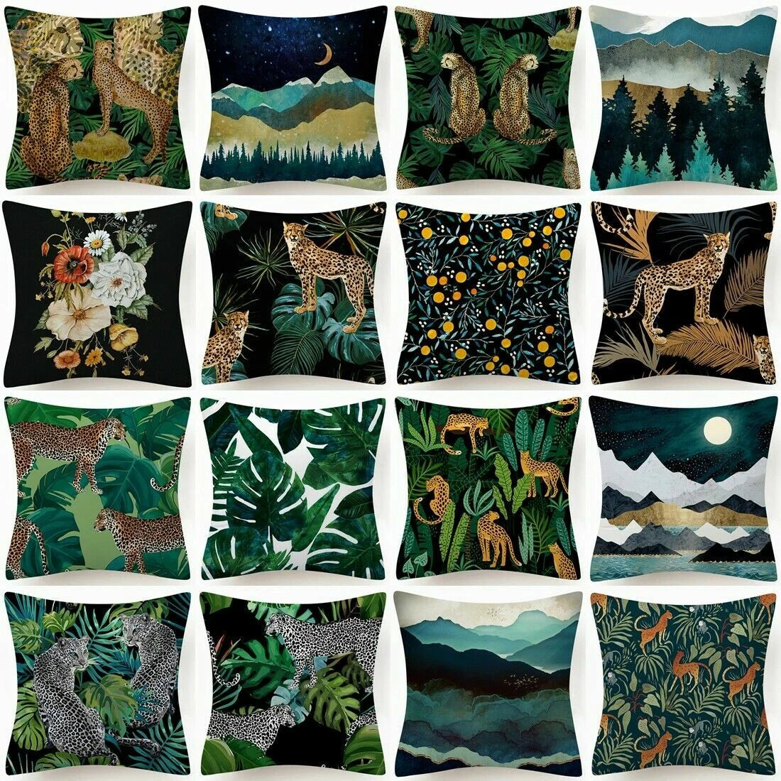 PILLOW COVER Landscape Leopard Decorative Sofa Bed Cushion Case 2-Sided 18x18"