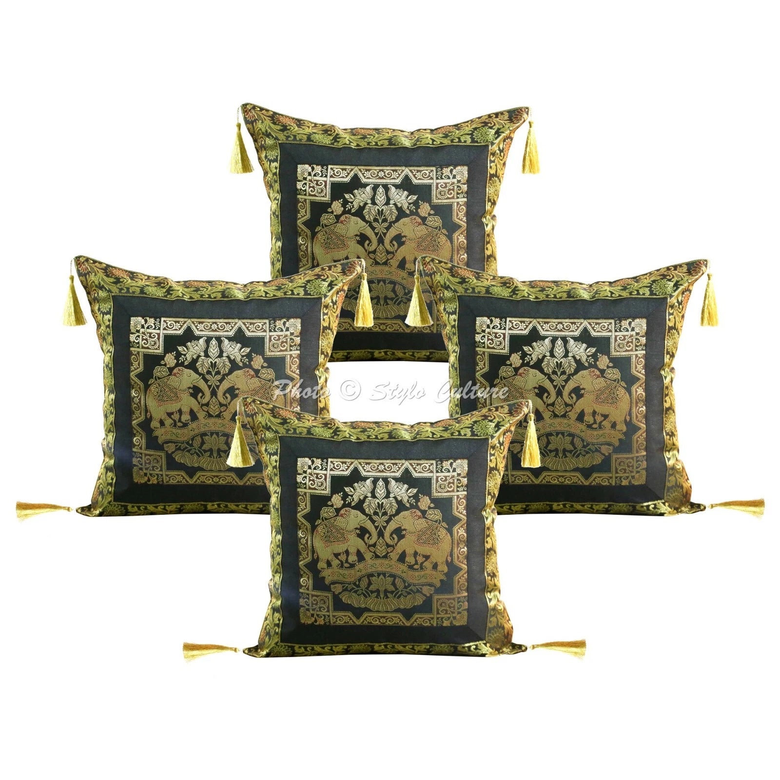 Home Decor 18 x 18 in Cushion Cover Brocade Jacquard Elephant Pillow Case