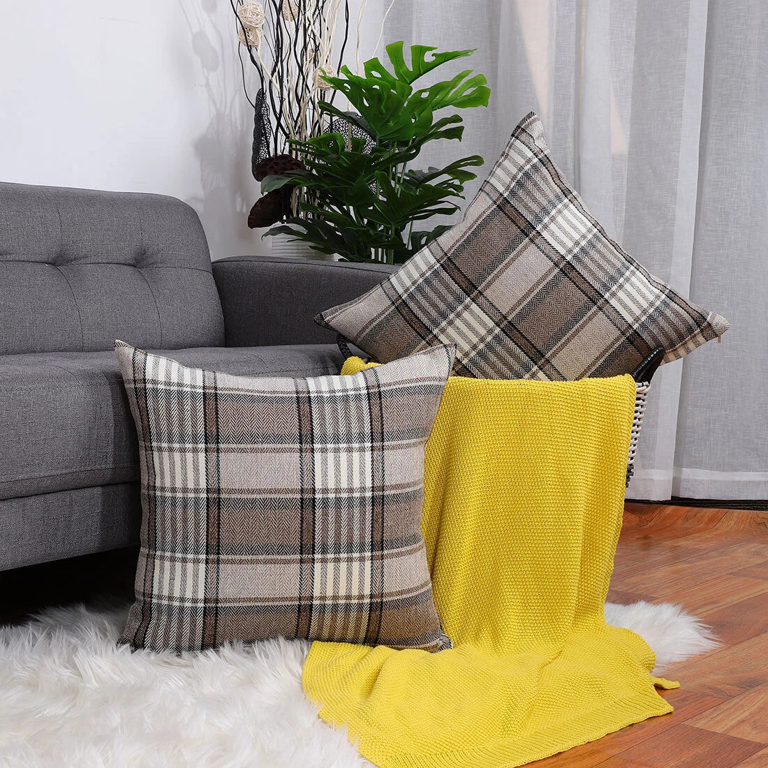 2PCS Buffalo Check Plaid Throw Pillow Case Sofa Waist Cushion Cover Home Bedding