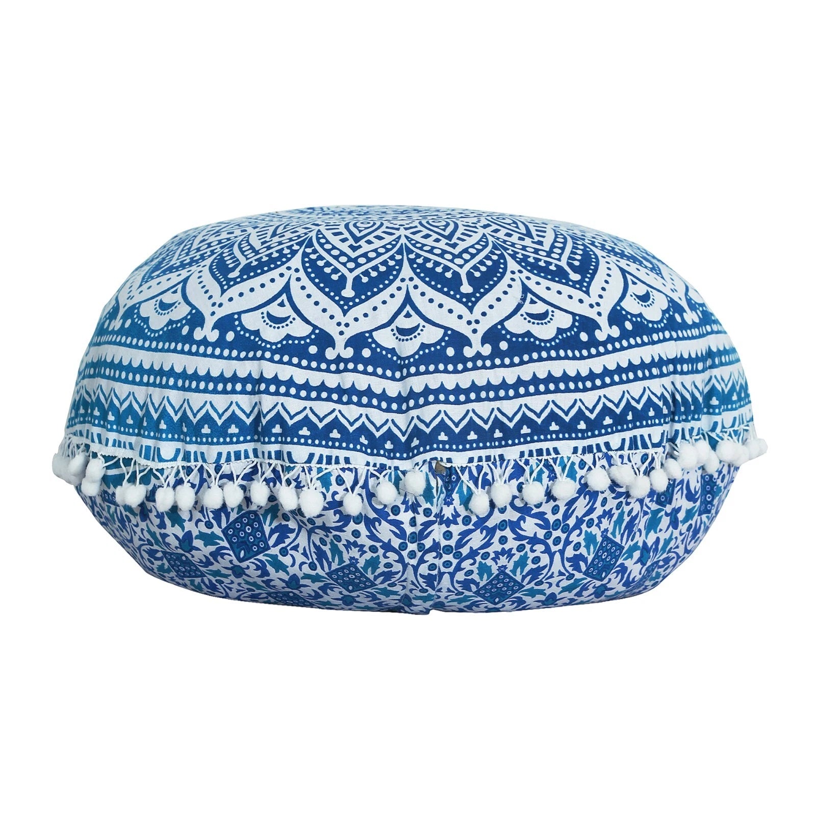 Blue Round Boho Cushion Cover Meditation Indian Cotton Sofa Bed Pillowcase 55cm