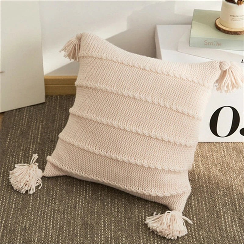 Square Knitted Tassel Pillowcase Sofa Bed Waist Throw Back Cushion Covers Chair