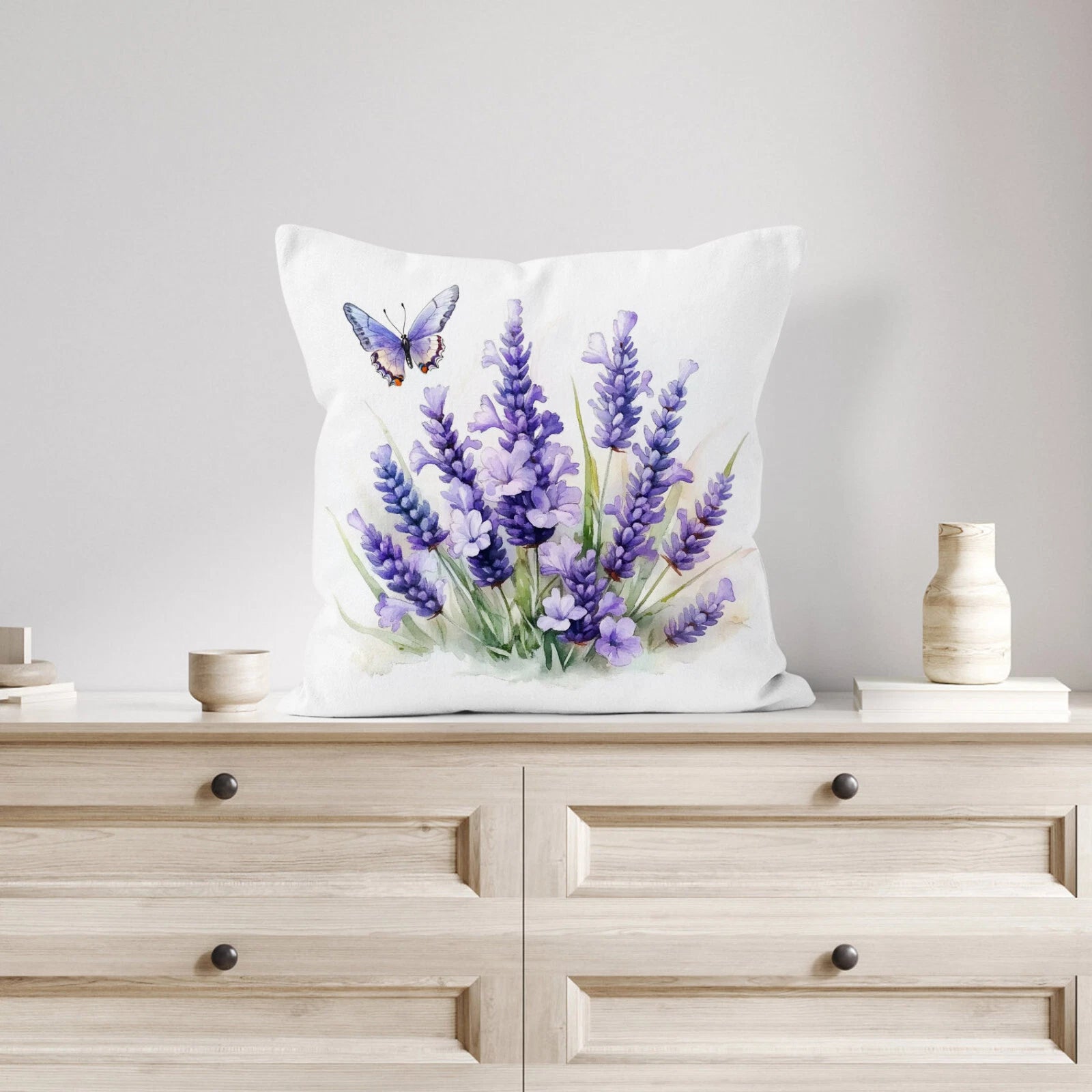 4pcs Butterfly Purple Lavender Floral Pillow Case Cushion Cover Sofa Home Decor