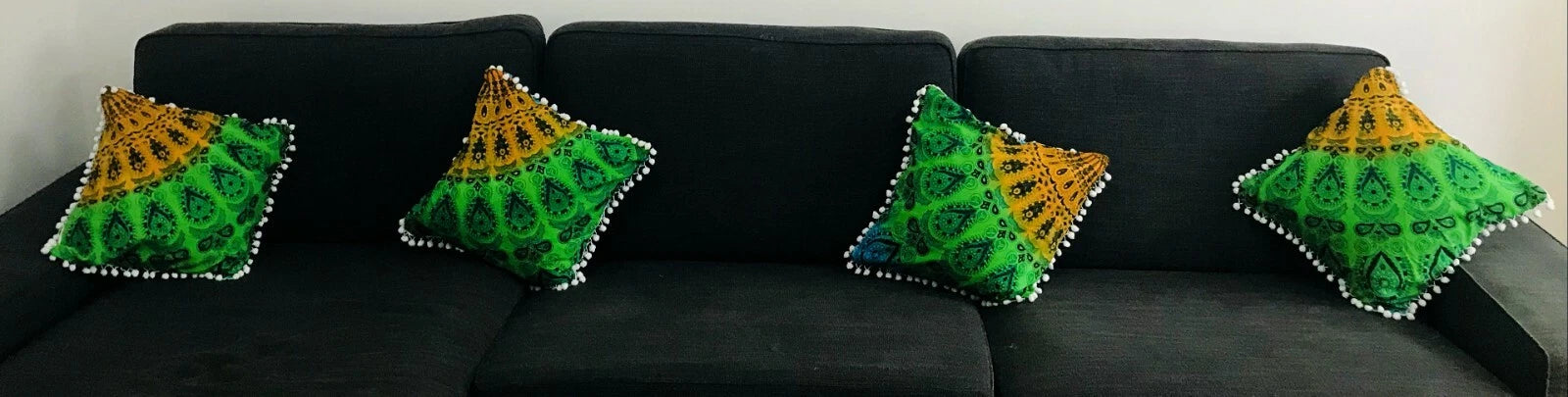 Mandala Square Pillowcase 16x16" Handmade Cotton Pom Pom Cushion Covers Sofa bed