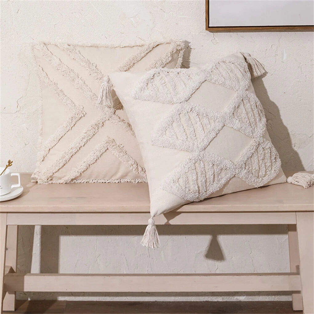 Boho Moroccan Throw Pillow Covers w/ Tassel Tufted Sofa Bed Cushion Cases Home