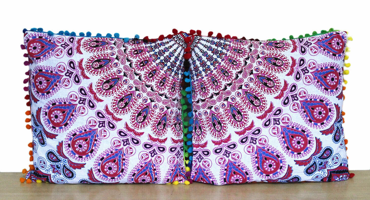 Mandala Square Pillowcase 16x16" Handmade Cotton Pom Pom Cushion Covers Sofa bed