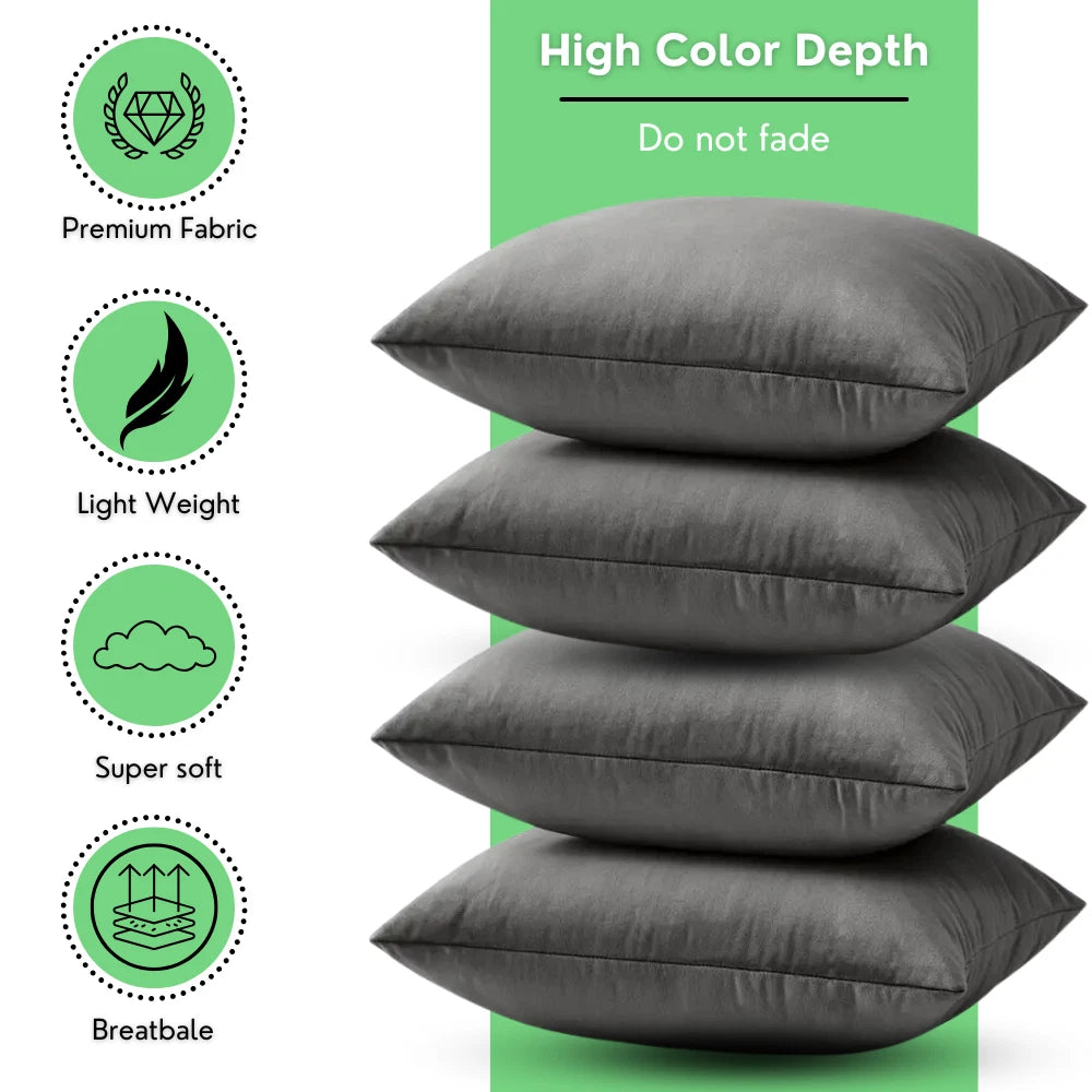 4x Cushion Covers Velvet Cushion Filled Bed Sofa Pillow Settee Protector 18"x18"