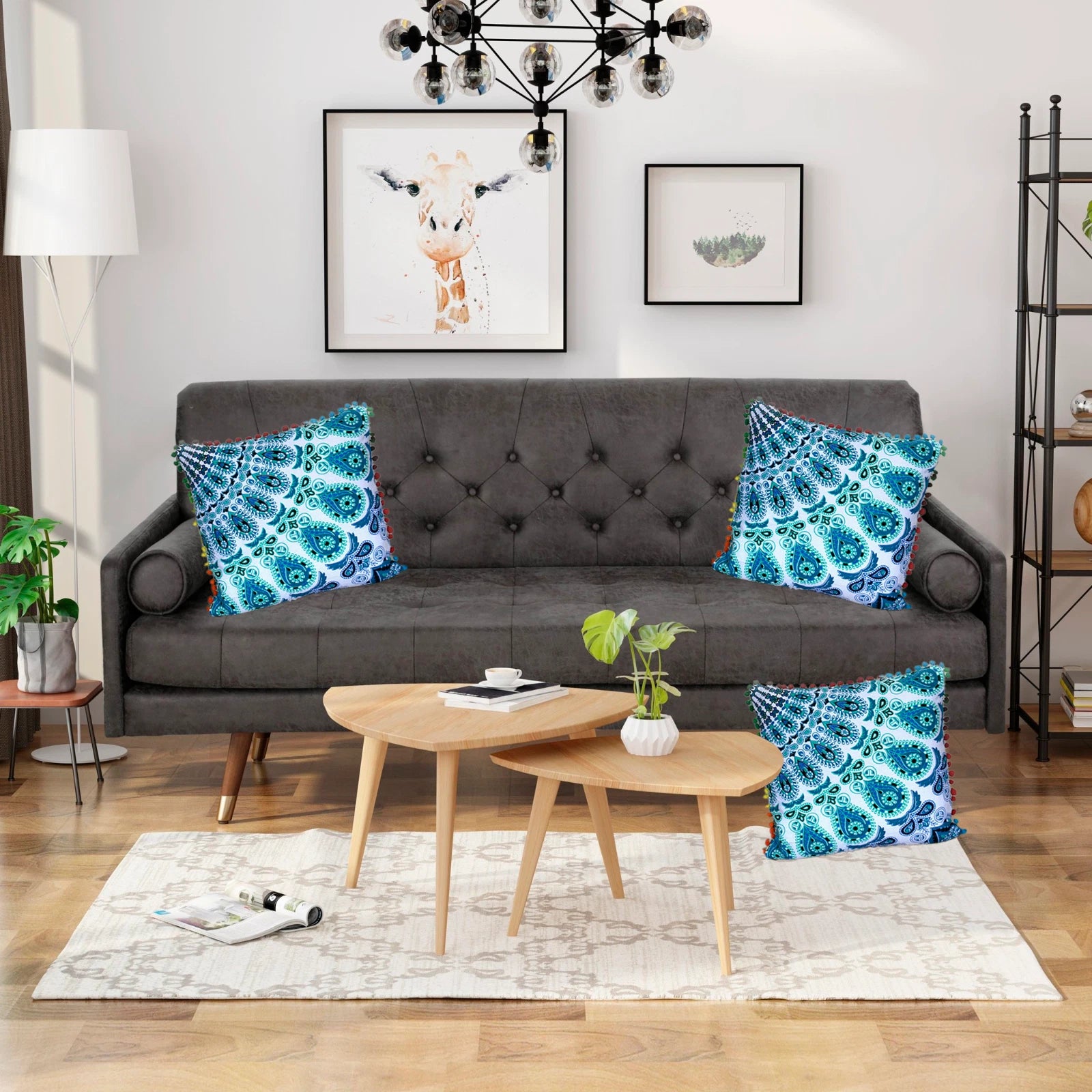 Mandala Square Pillowcase 16x16" Handmade Cotton Pom Pom Cushion Covers Sofa bed