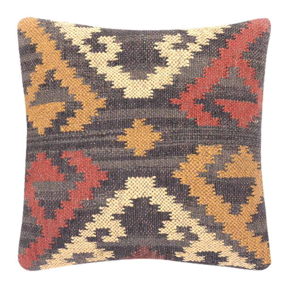 Handwoven Woll Jute Cushion Cover 18x18 Vinatge Sofa Pillow Case Kilim Chair Pad