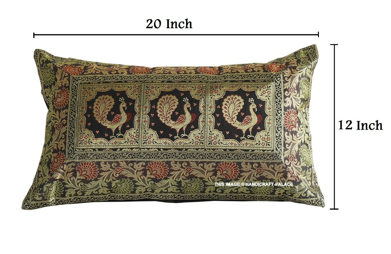 Handmade Brocade Silk Cushion Cover Indian Home Sofa Decor Pillow Case 12"x20"