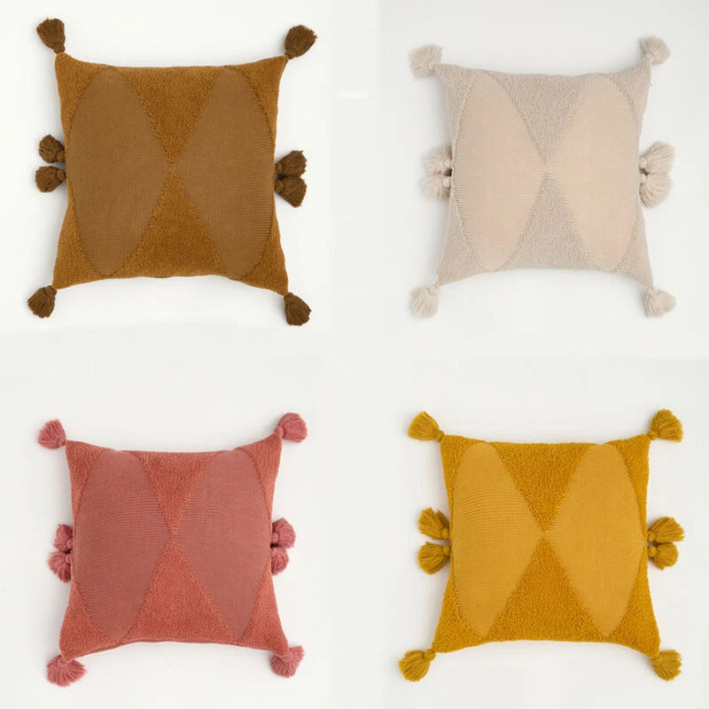 Knitted Cushion Covers Waist Throw Pillowcase Pom Pom Sofa Car Office Home Decor