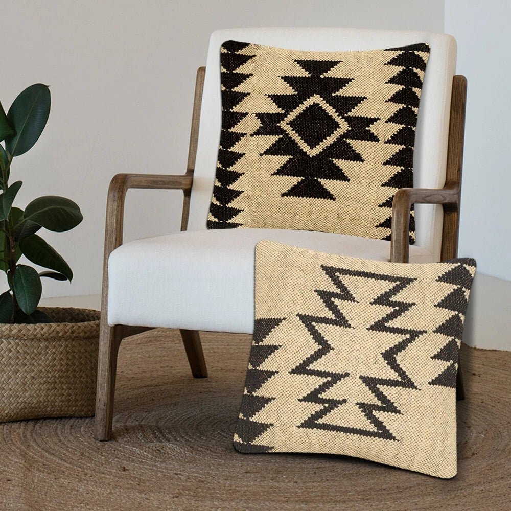 Handwoven Woll Jute Cushion Cover 18x18 Vinatge Sofa Pillow Case Kilim Chair Pad