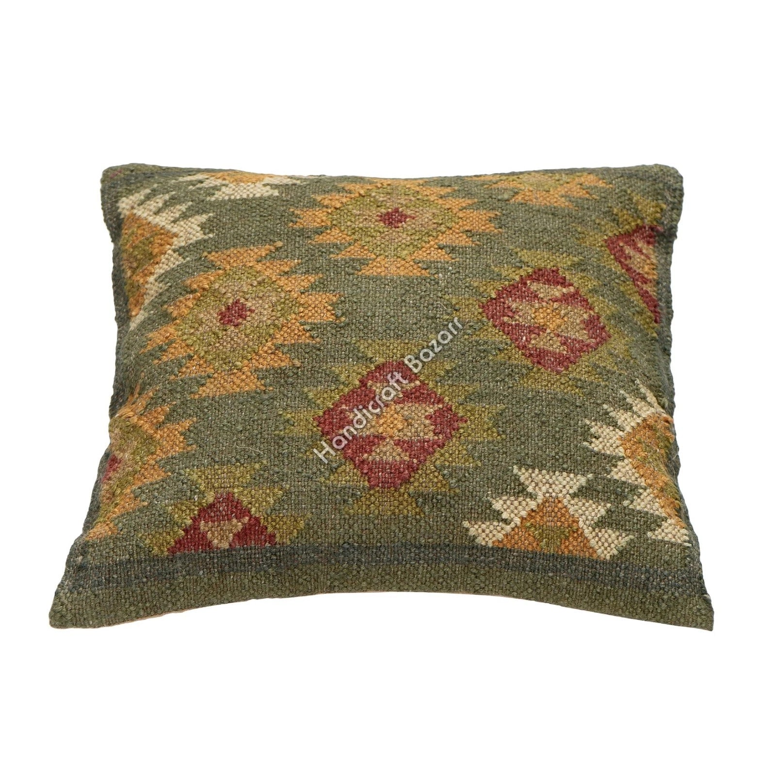 Rustic 2 Pc Kilim Cushion Cover Wool Jute Pillow Living Room Sofa Decor Boho Cas