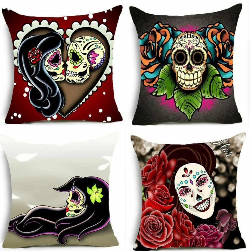 Plant Rocking Punk Skull Pillows Cover Home Sofa Decorative Pillows Cushion 18"