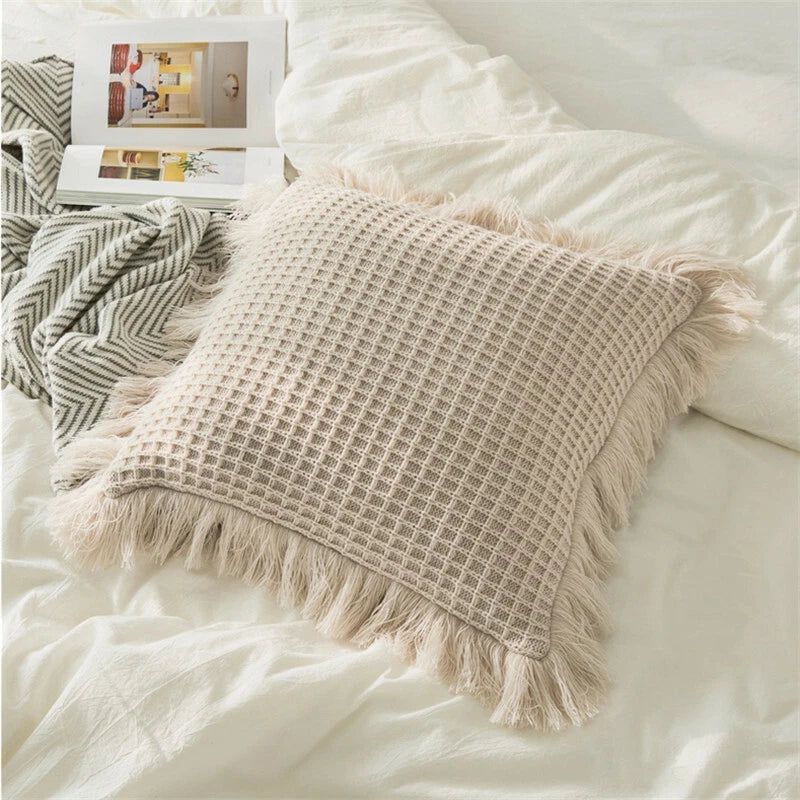 Square Knitted Tassel Pillowcase Sofa Bed Waist Throw Back Cushion Covers Chair