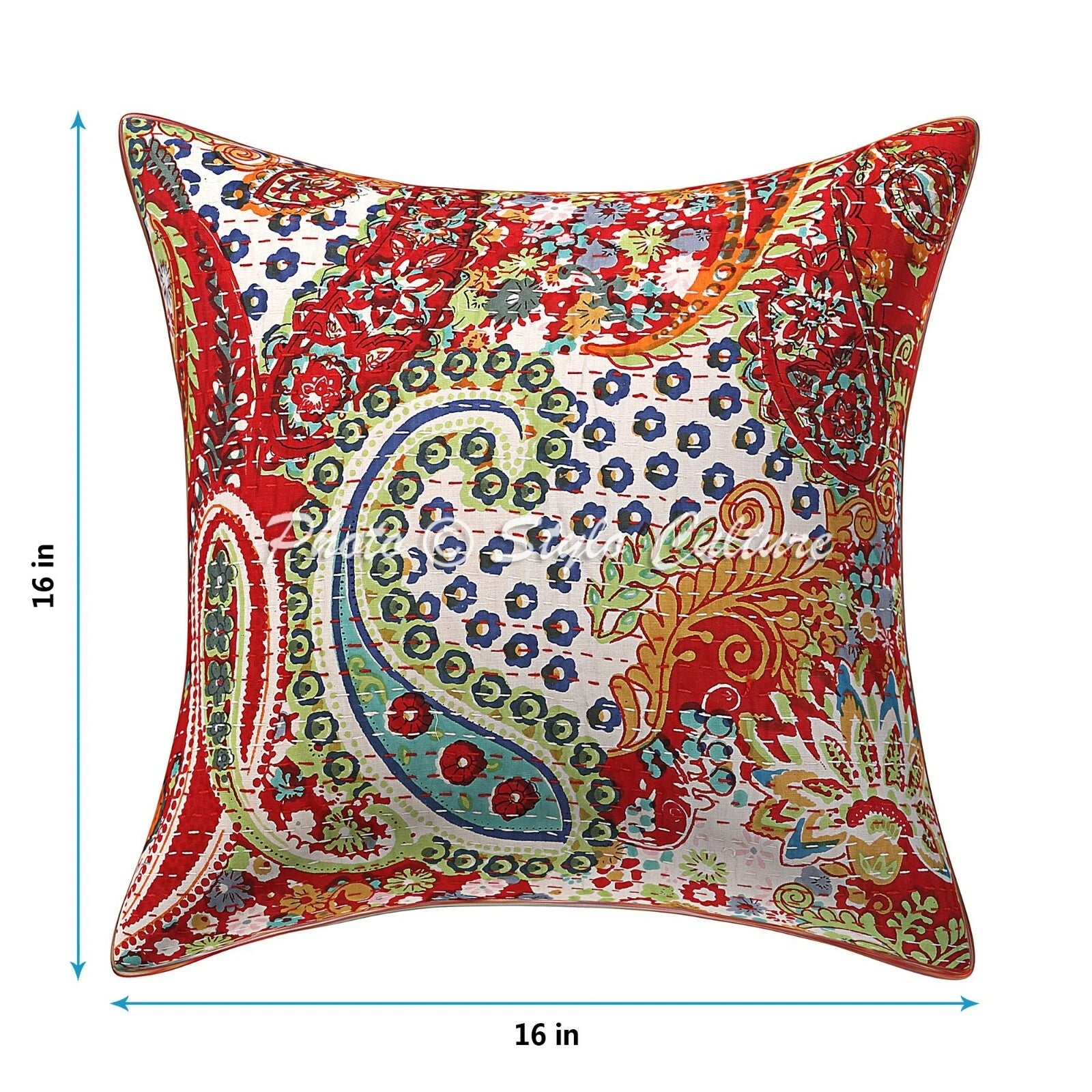 Decorative Kantha Cushion Cover Indian Cotton Paisley Sofa Bedding Pillow Case