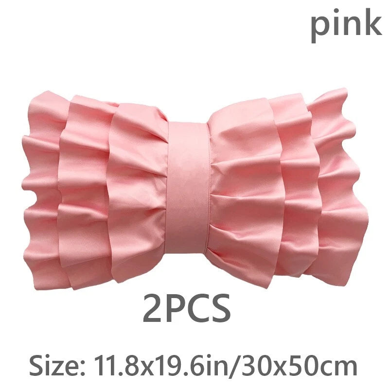 2X Satin Bowknot Ruffle Pillowcase Throw Cushion Pillow Case Cover Sofa Bed