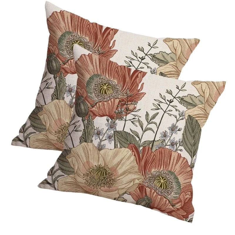 2 Flower Print Pillow Case Polyester Fiber Sofa Bed Decorations Cushion Covers