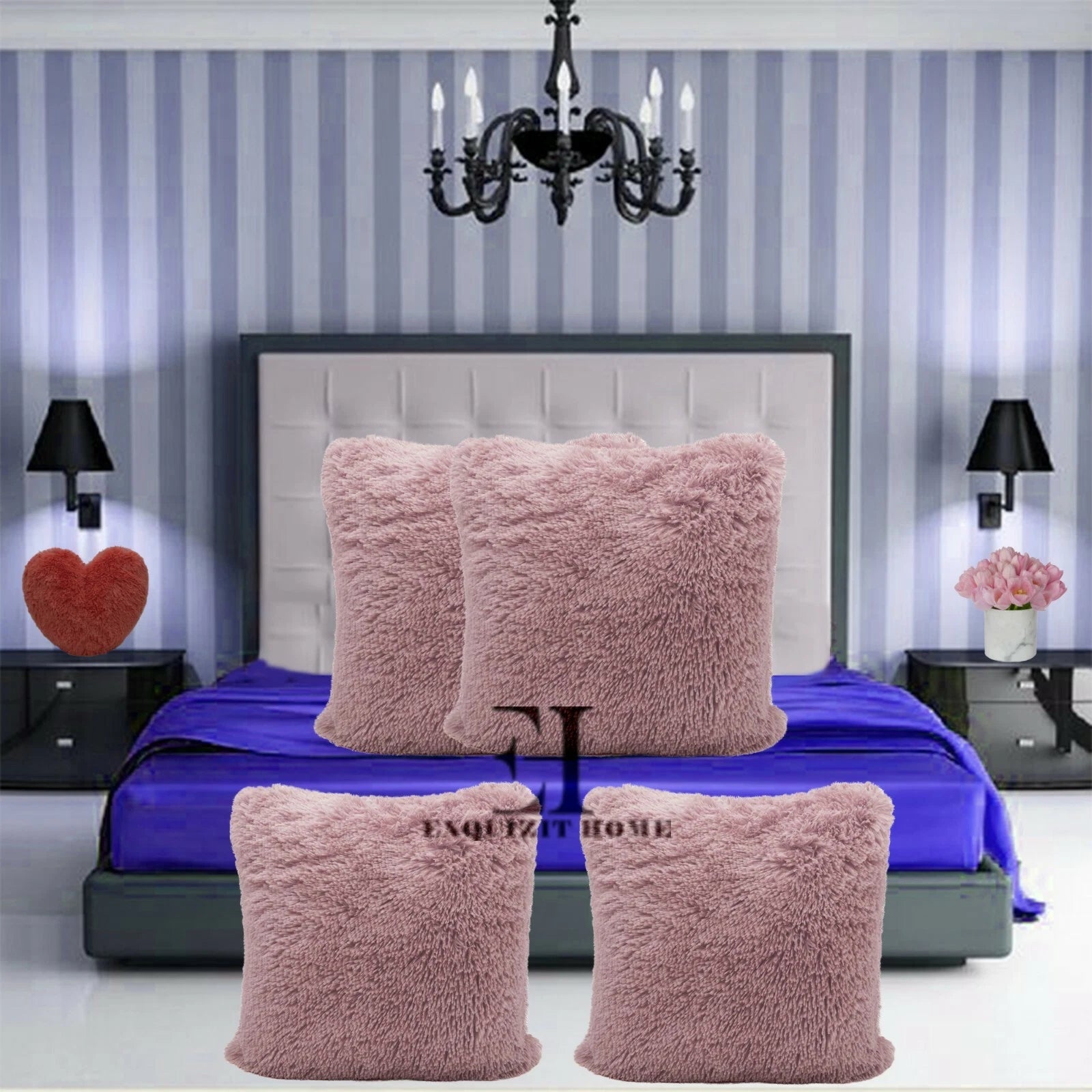 Teddy Fleece Set of 4 x Cushion Covers 43 x 43cm Warm Super Soft Home Sofa Decor
