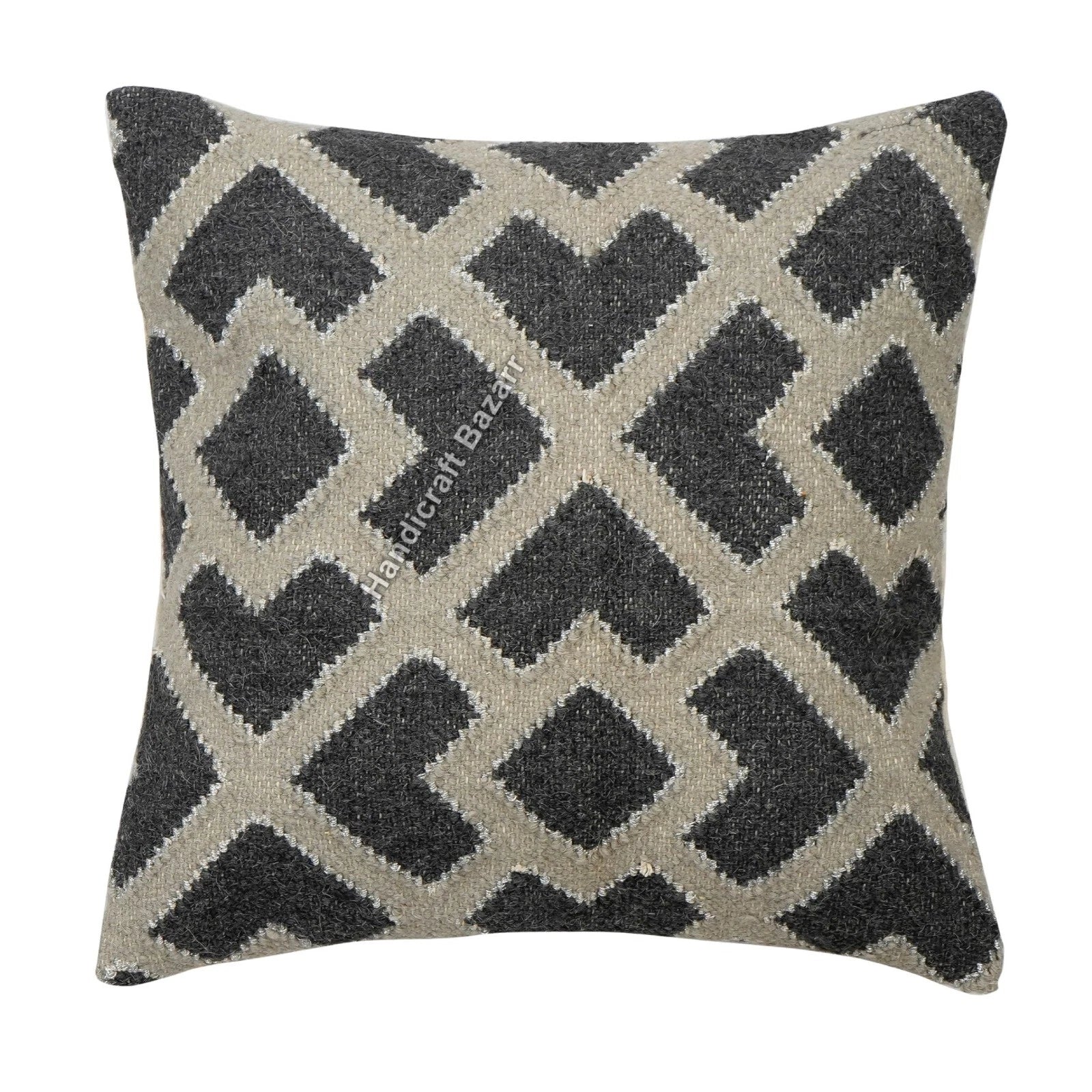 Rustic 2 Pc Kilim Cushion Cover Wool Jute Pillow Living Room Sofa Decor Boho Cas