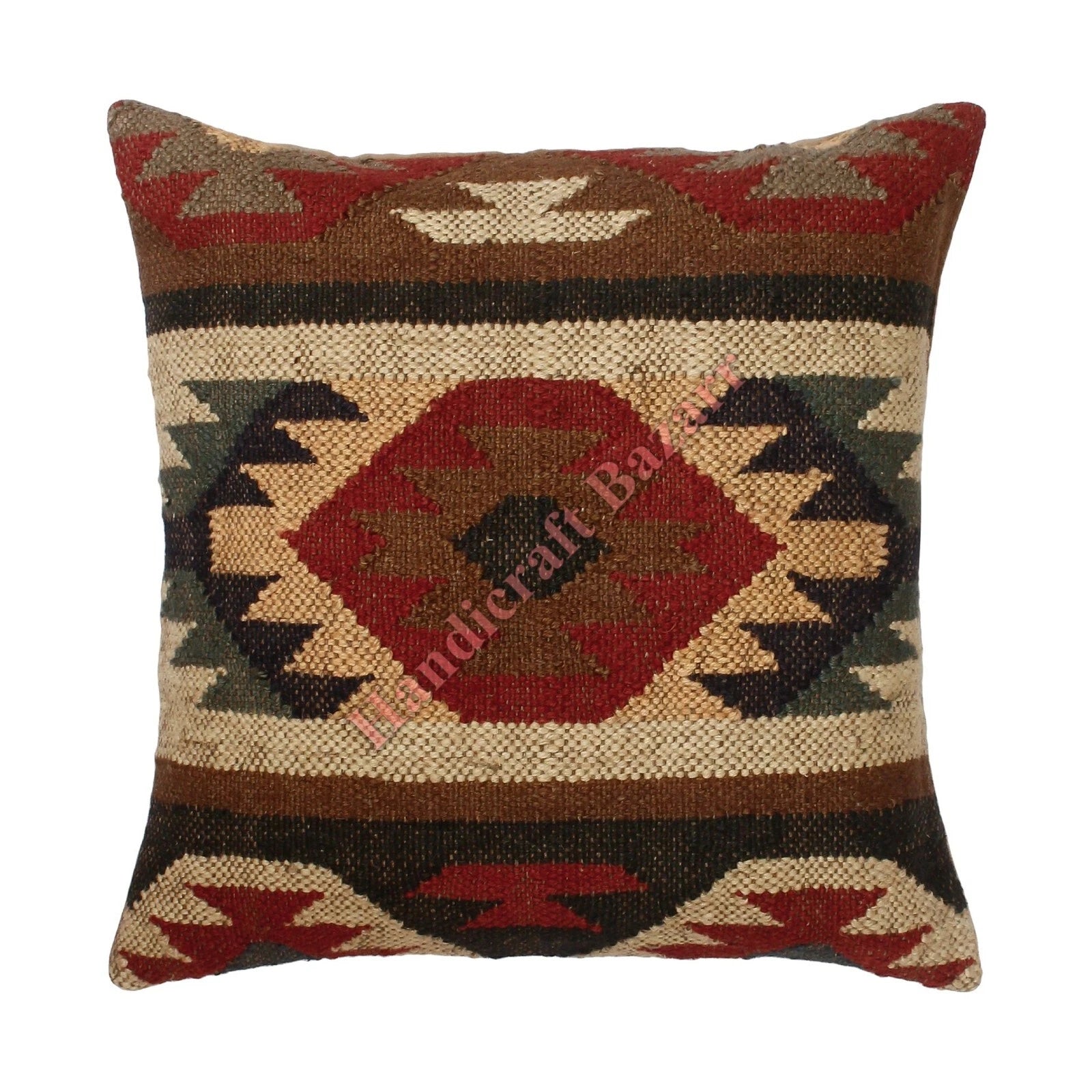 Rustic 2 Pc Kilim Cushion Cover Wool Jute Pillow Living Room Sofa Decor Boho Cas