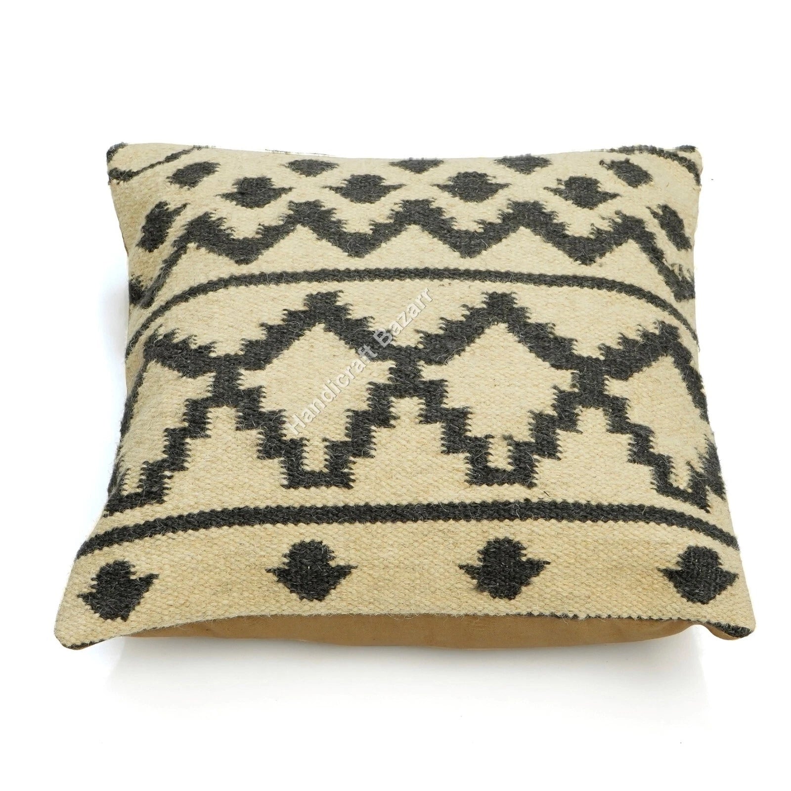 Rustic 2 Pc Kilim Cushion Cover Wool Jute Pillow Living Room Sofa Decor Boho Cas