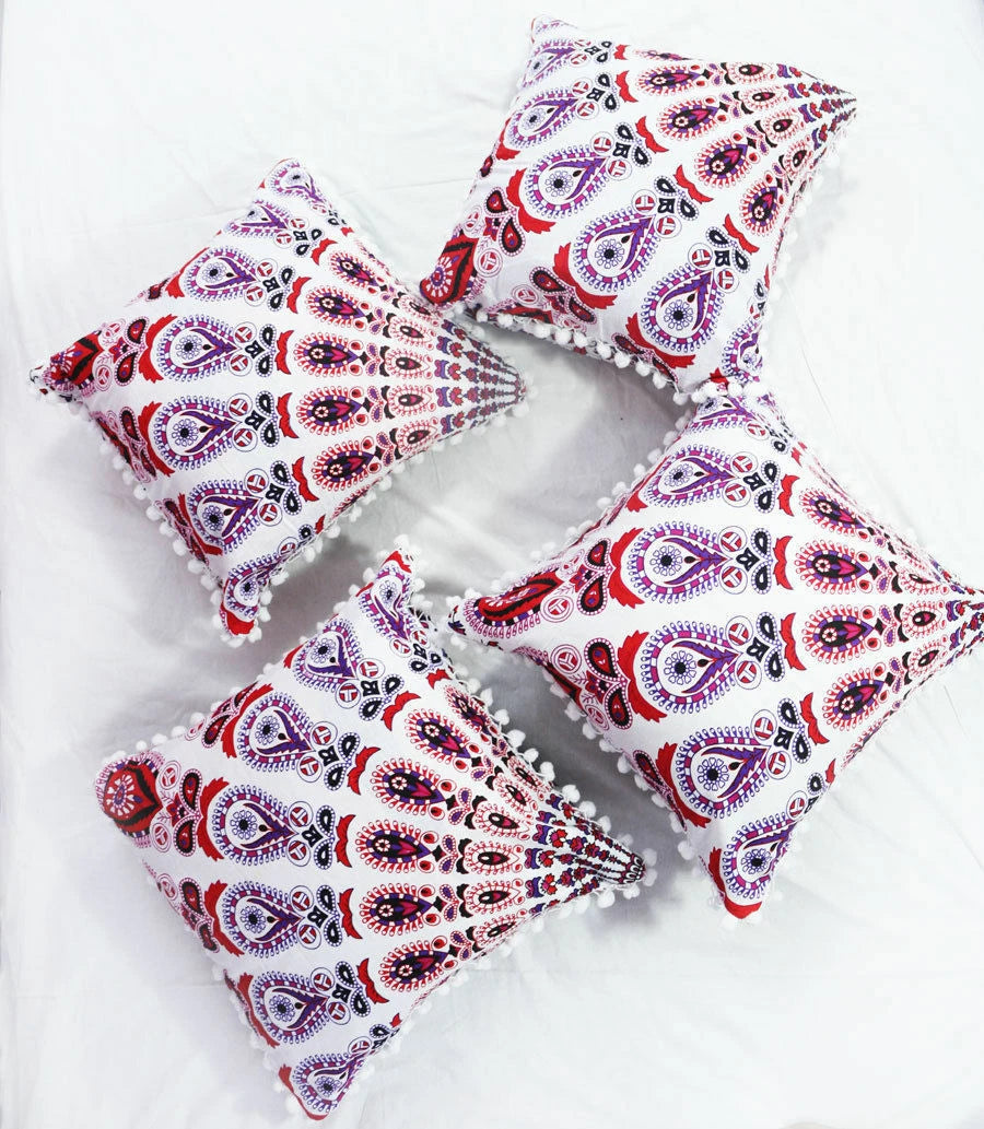 Mandala Square Pillowcase 16x16" Handmade Cotton Pom Pom Cushion Covers Sofa bed