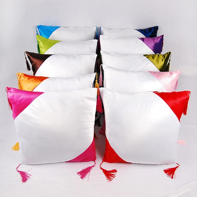 16" Sublimation Blank Pillow Case w/ Tassel Ball DIY Printed Home Sofa Bed Decor