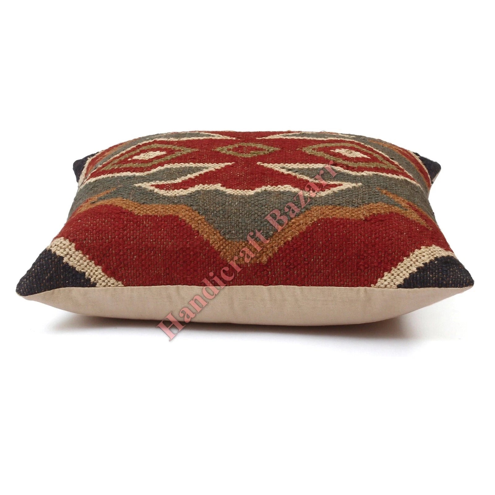 Rustic 2 Pc Kilim Cushion Cover Wool Jute Pillow Living Room Sofa Decor Boho Cas