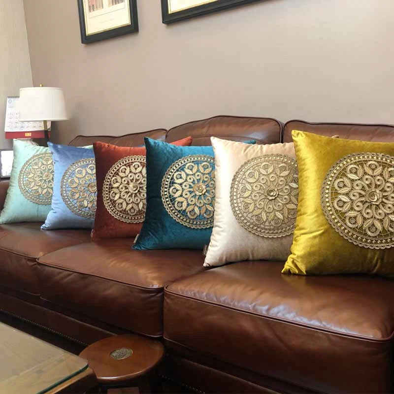 20"x20" Gold Embroidery Velvet Fabric Throw Pillow Covers Sofa Bed Cushion Cover