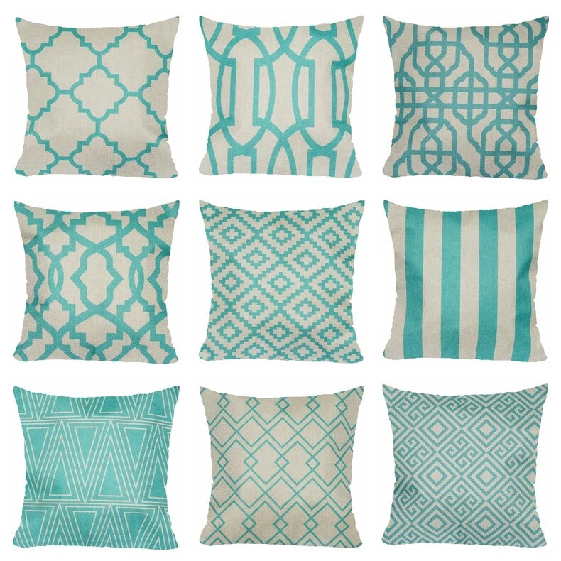 Vintage Turquoise Linen PILLOW COVER Sofa Home Decor Bed Cushion Case 18x18" USA