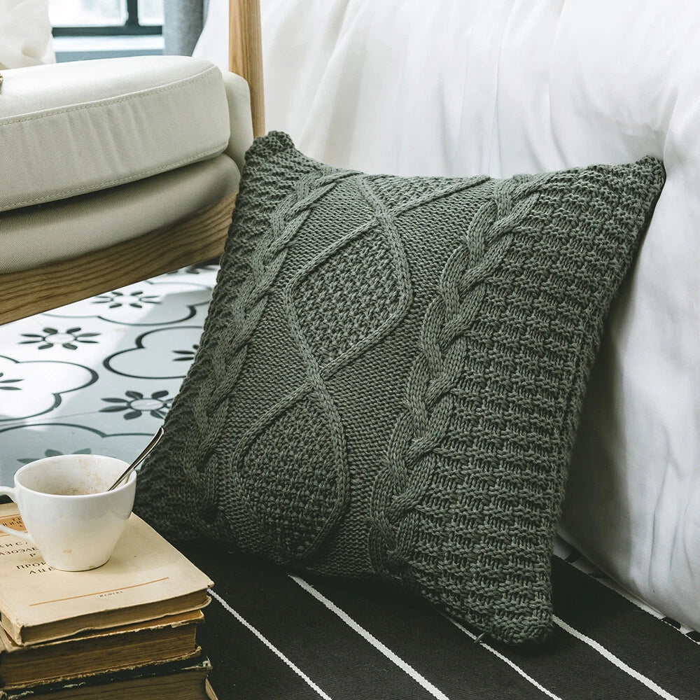 Square Knitted Tassel Pillowcase Sofa Bed Waist Throw Back Cushion Covers Chair