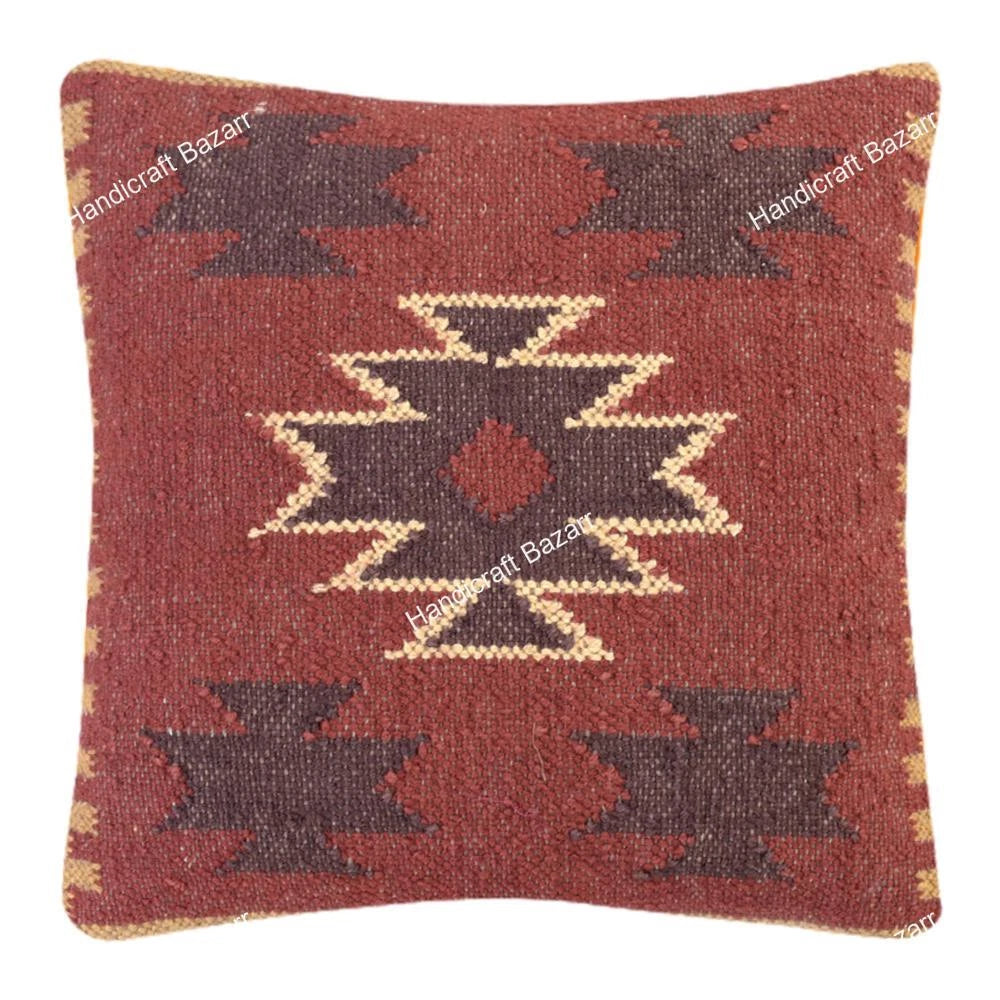 Indian Jute Cushion cover 18x18 inch Vinatge Handwoven Pillow Sham For Sofa chai
