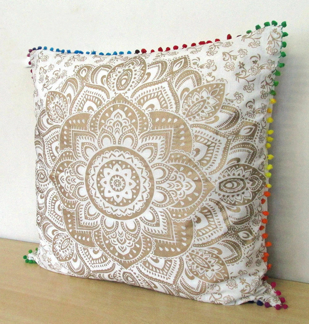 22" Cotton Cushion Cover 2 Pieces Pack, Handmade Pillow Cases, Sofa Cushion