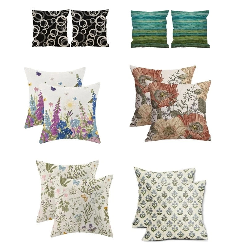 2 Flower Print Pillow Case Polyester Fiber Sofa Bed Decorations Cushion Covers