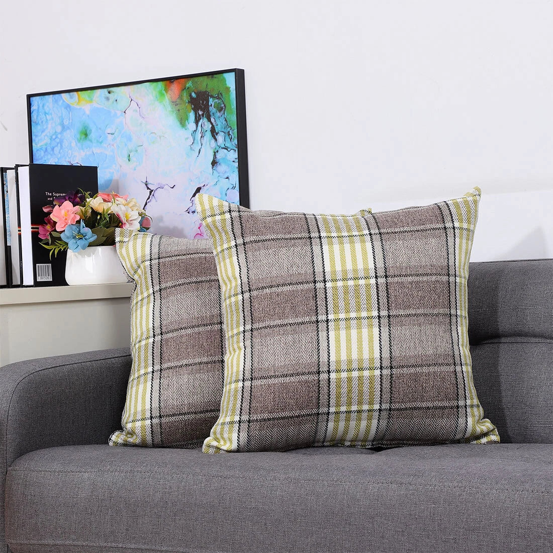 2PCS Buffalo Check Plaid Throw Pillow Case Sofa Waist Cushion Cover Home Bedding