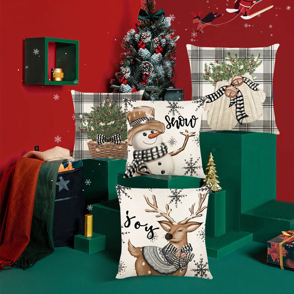 Christmas Pillowcase Linen Back Cushion Cover Festival Gift Sofa Decor Cartoon