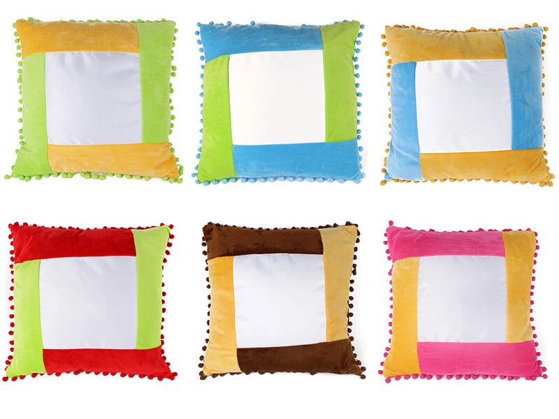 10pcs Sublimation Blank Pillowcase Multicolor Plush Sofa Cushion Cover with Ball