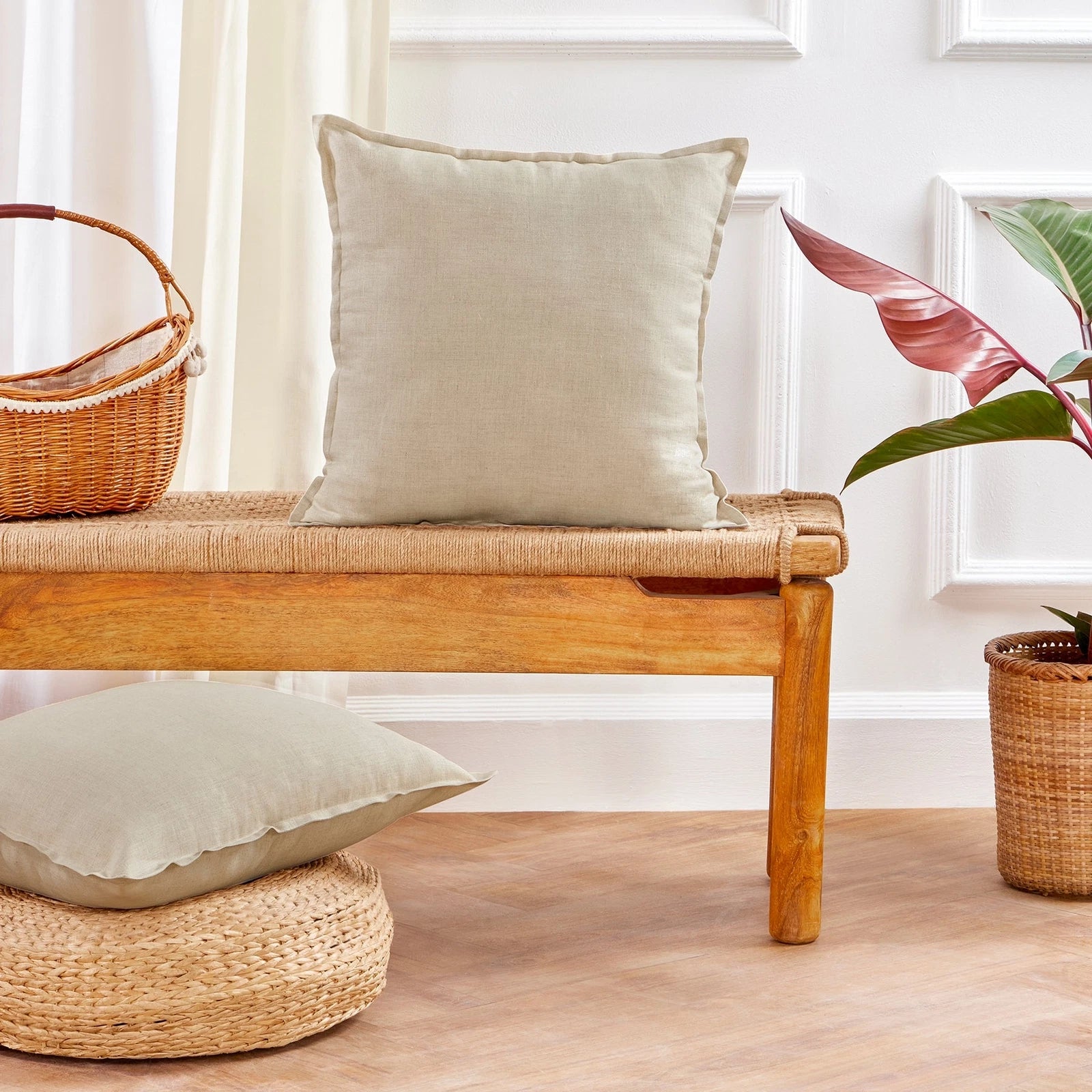 Solino Home Square Linen Pillow Cover for Cushion Couch, Sofa Bed, Santa Barbara