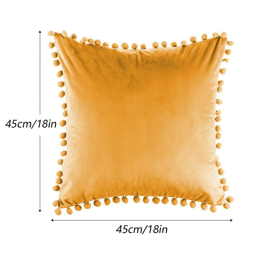 Pom Pom Velvet Cushion Covers Soft Sofa Bed Pillow Cases Home Decor 18" x 18"
