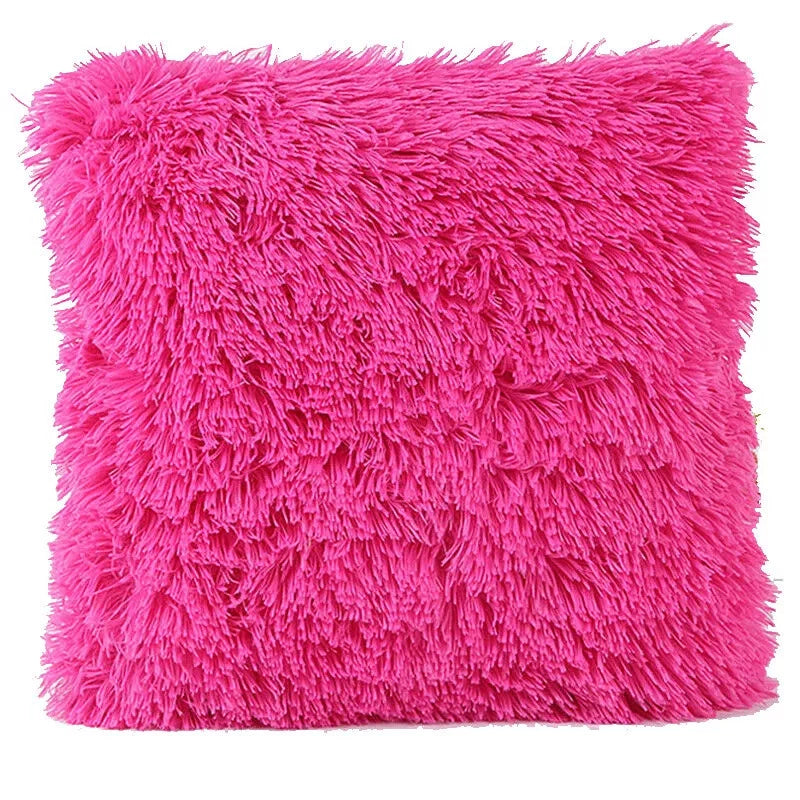 Pink 40CM x 40CM Fluffy Faux Soft Plush Pillow Case Cover Cushion Home Bed Sofa