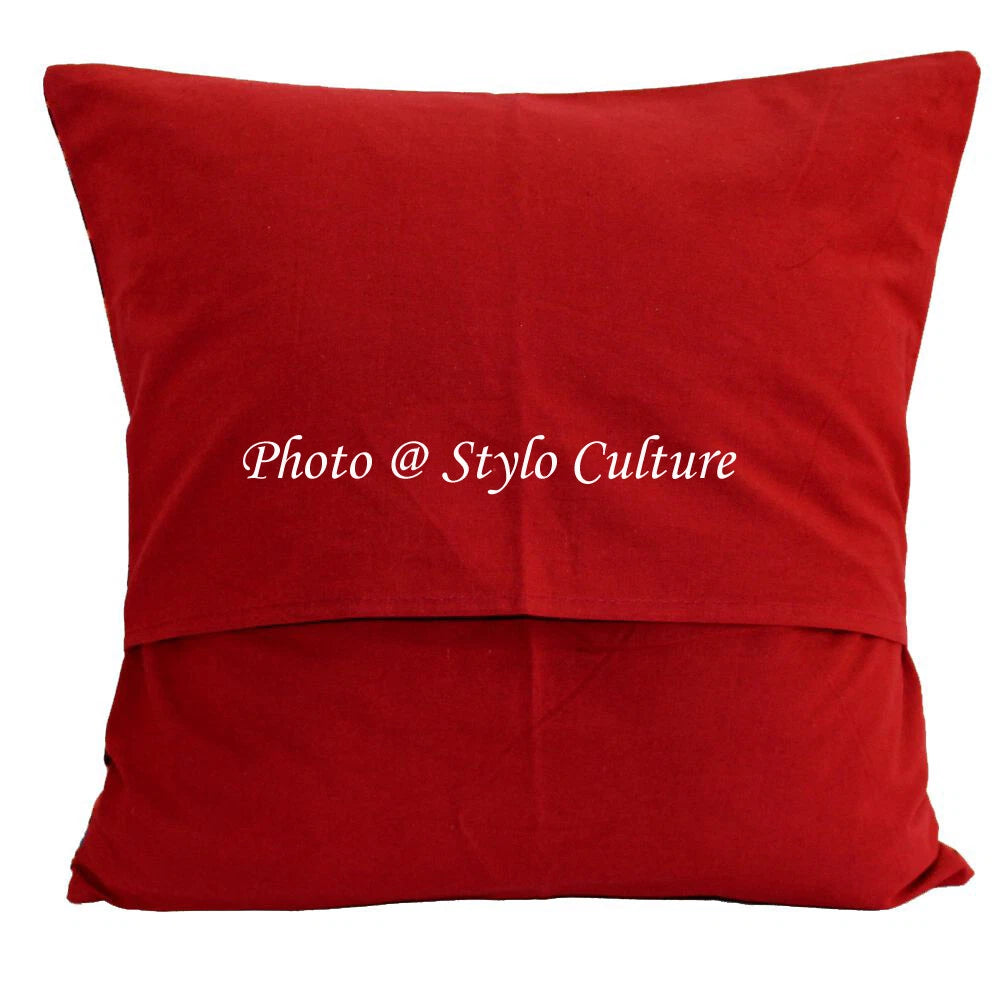 Indian Cotton Sofa Pillow Covers Cases Maroon 16 x 16 Printed Mandala Set Of 2