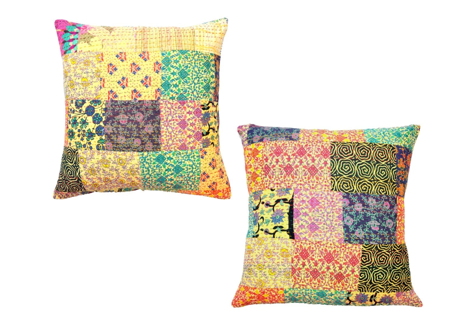 24" Large Bohemian Kantha Embroidered Art Patchwork Sofa Cushion/Pillow Cover