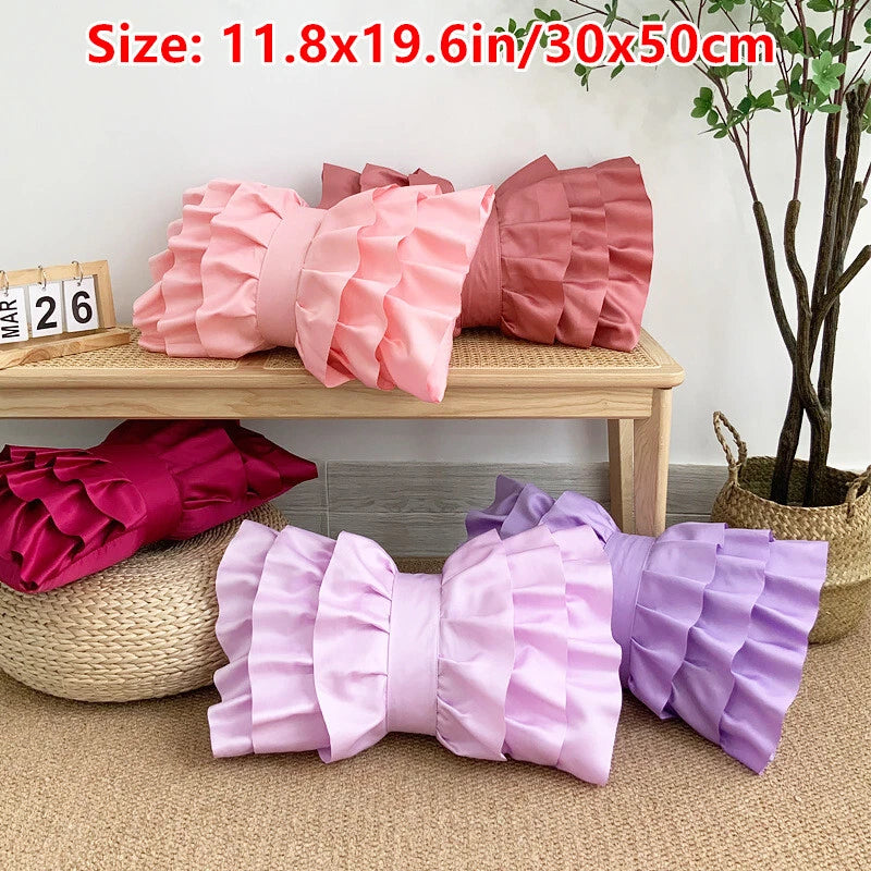 2X Satin Bowknot Ruffle Pillowcase Throw Cushion Pillow Case Cover Sofa Bed