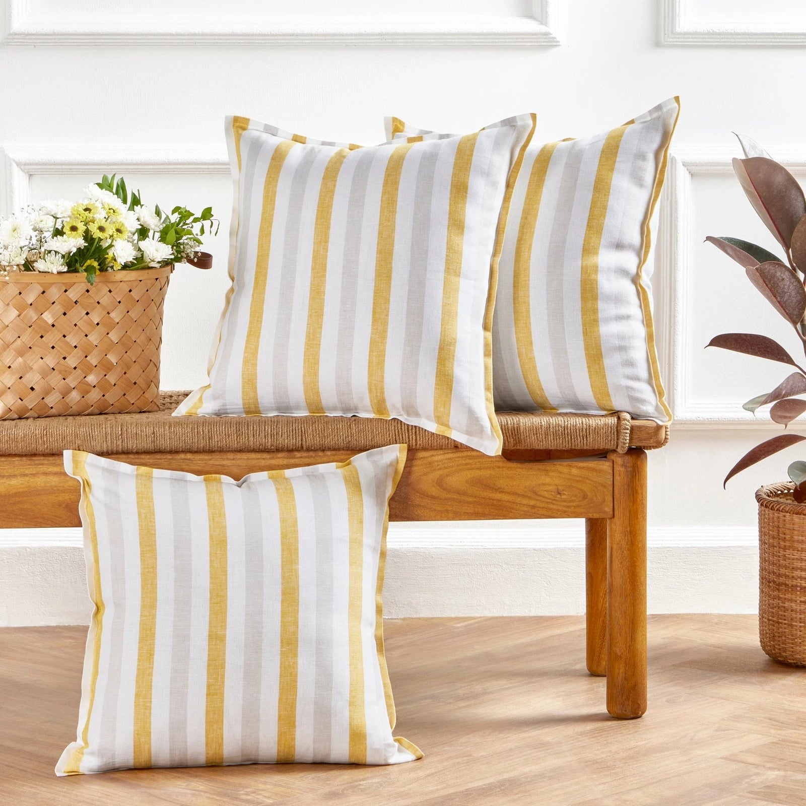 Solino Home Square Linen Pillow Cover for Cushion Couch, Sofa Bed, Santa Barbara