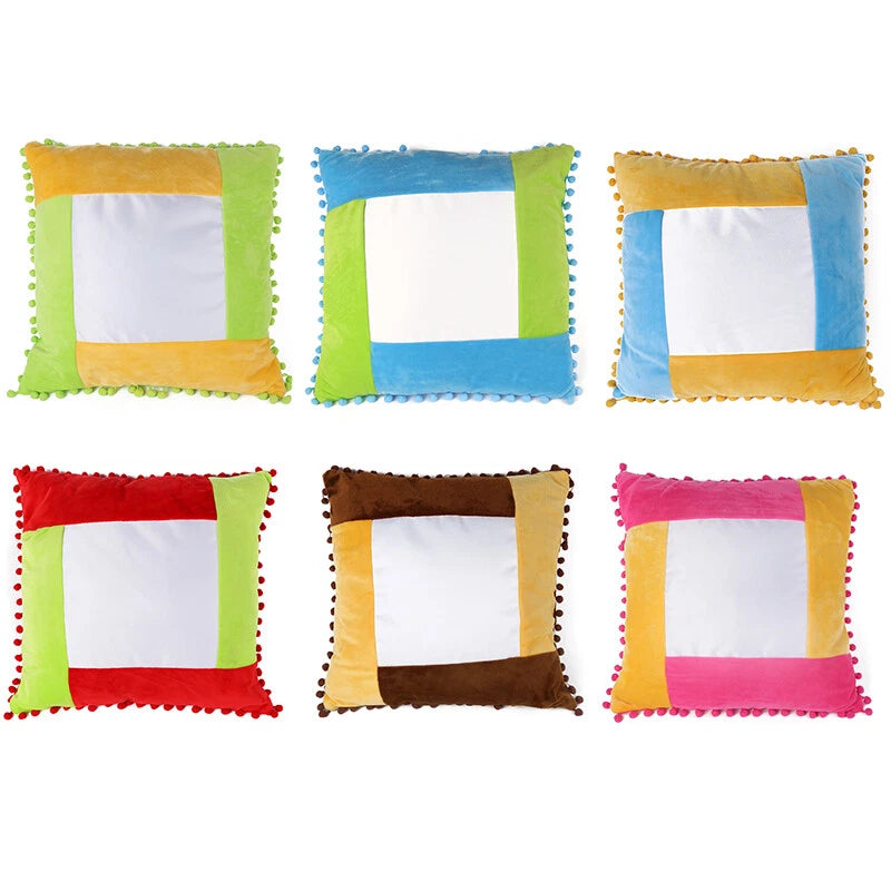 10pcs Sublimation Blank Pillowcase Multicolor Plush Sofa Cushion Cover with Ball